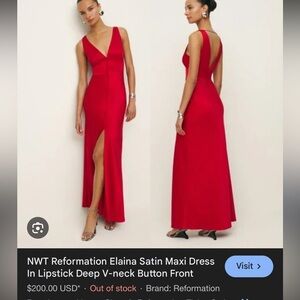 Reformation Lipstick Red Satin Maxi Dress